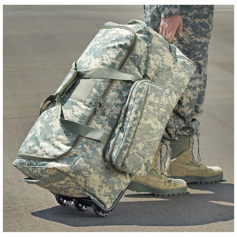 military duffel bags on wheels.